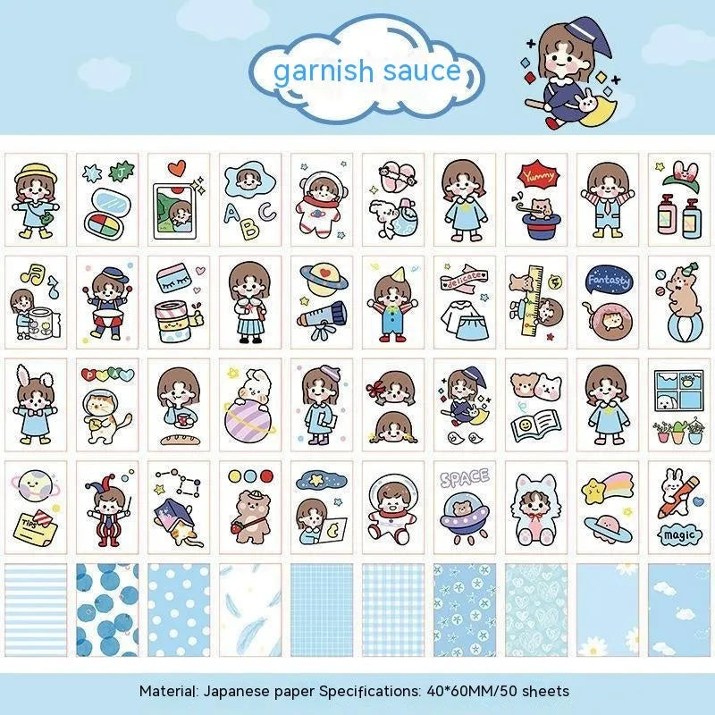 Japanese cartoon character sticker sheet with 50 self-adhesive 40x60mm vinyl decals for notebook decoration