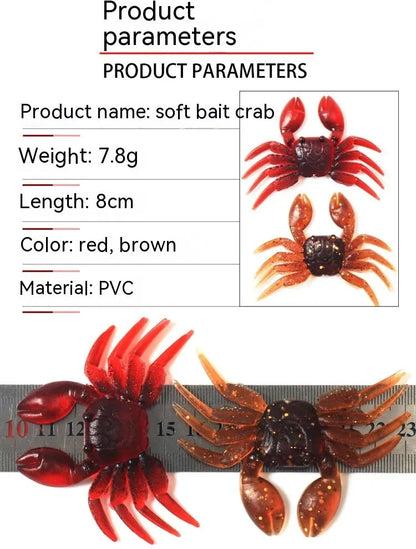 8cm PVC crab fishing lure in red or brown colour for saltwater freshwater fishing