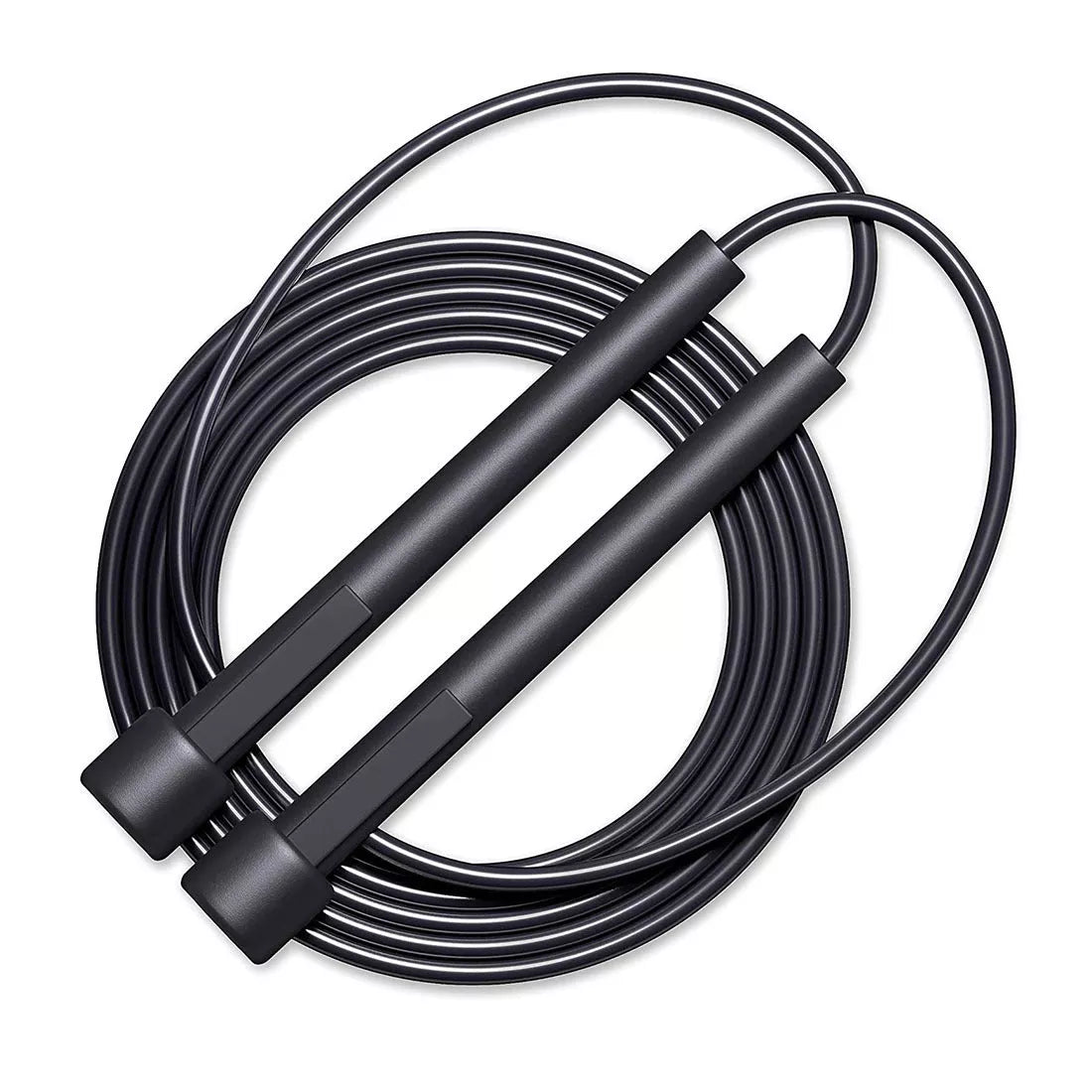 Black PVC skipping rope for fitness, 2.8 metres in length