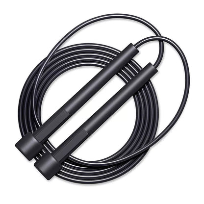 Black PVC skipping rope for fitness, 2.8 metres in length