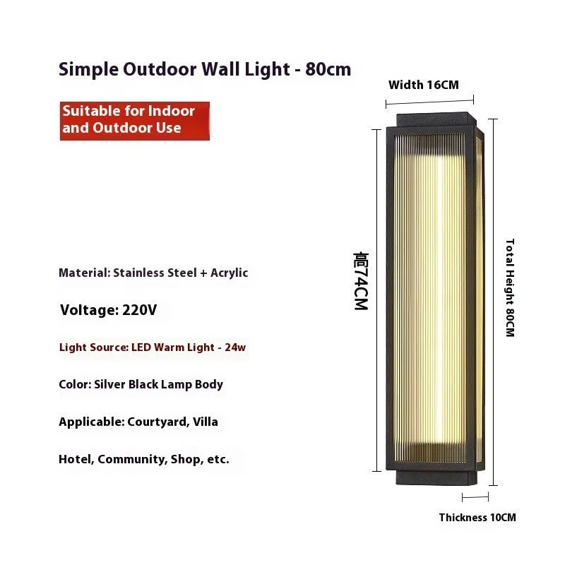 Stainless steel outdoor wall lamp for courtyard and garden lighting in four available sizes
