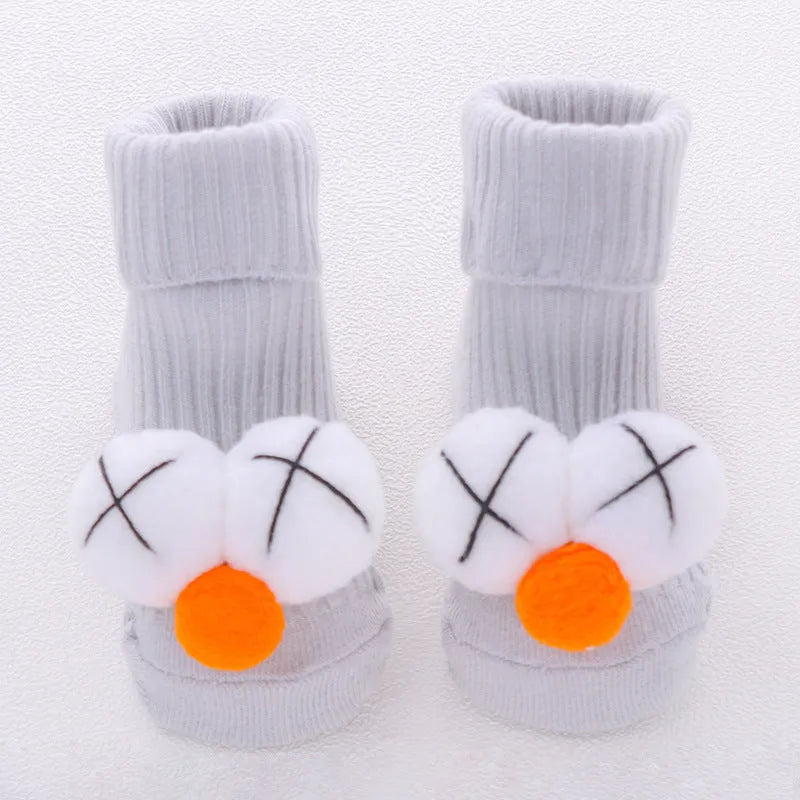 Cotton baby floor socks in multiple designs for infants aged 0-3 months