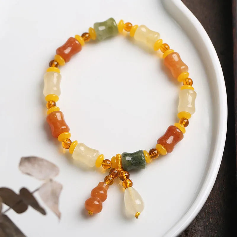 Natural Xinjiang Jinsi Jade small bone beads bracelet with geometric beads and auspicious patterns