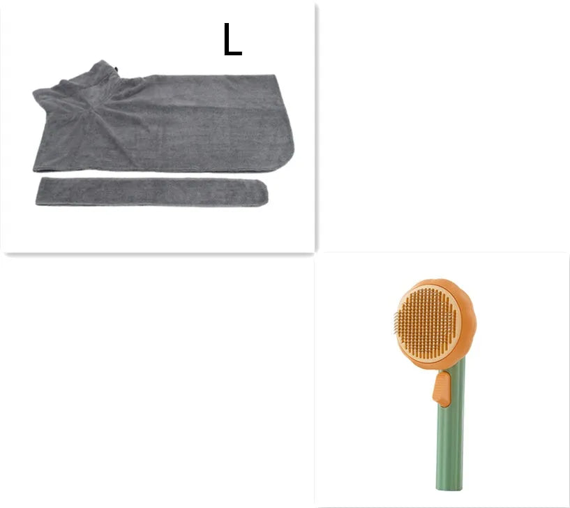 Hand-held pumpkin-coloured pet brush with stainless steel needles for grooming cats and dogs