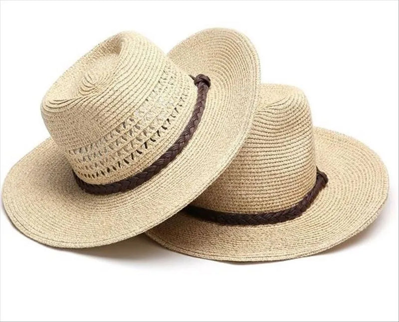 Foldable Outdoor Sun Hat for Men with Wide Brim in Straw Material Available in Mixed Beige or Hollow Mixed Beige Colour and Three Sizes M 58cm L 60cm XXXXL 62cm