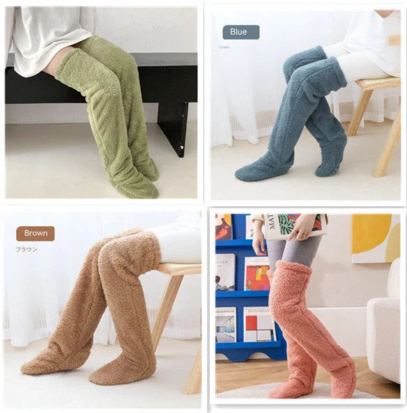 Cozy over-the-knee fuzzy socks in a variety of colors for winter warmth and comfort