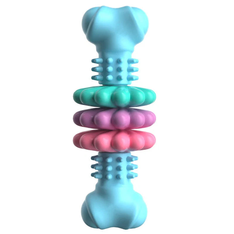 TPR Dog Chew Bone in blue, pink, and green for teeth cleaning and stress relief