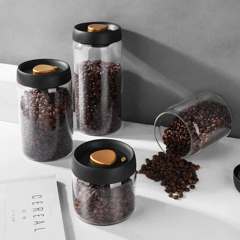 Premium vacuum sealed glass canister set for coffee and dry food storage