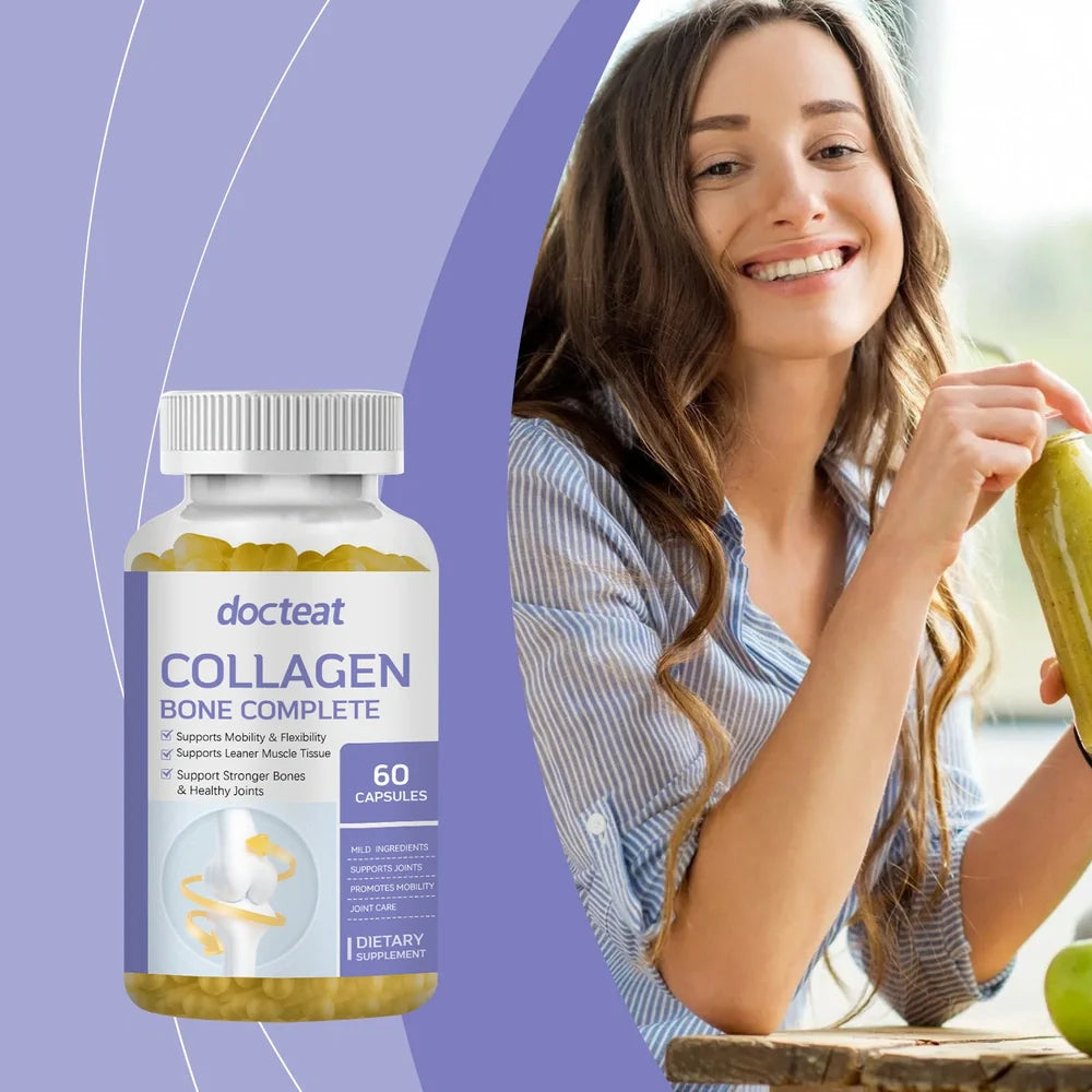 Bottle of 60 collagen capsules with marine collagen and multivitamin complex