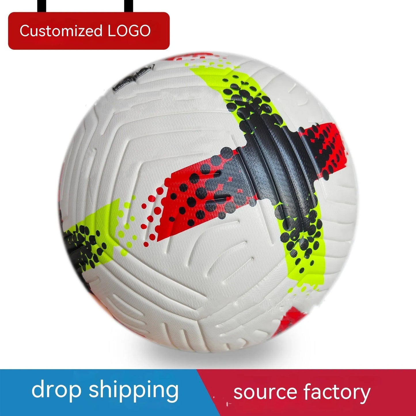 Fluorescent green size 5 football with seamless thermal adhesive panel construction