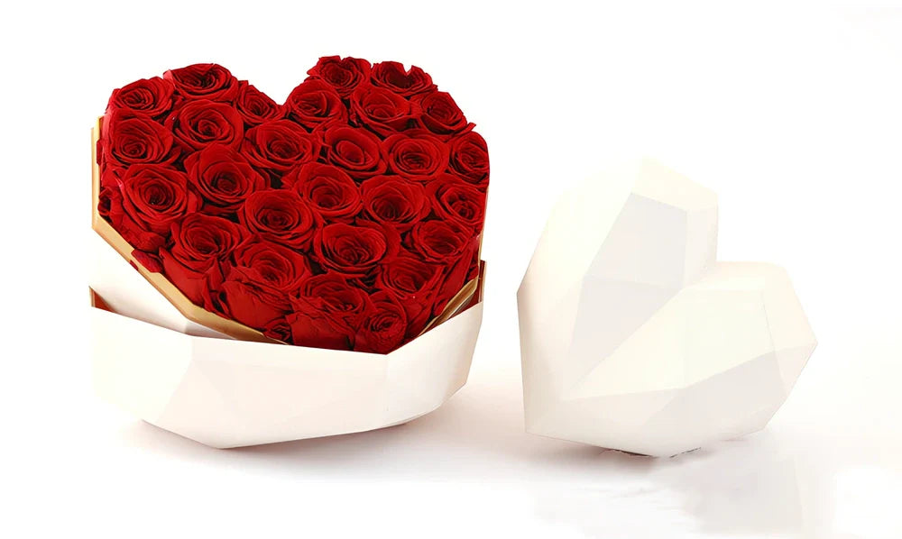 Valentine's Day preserved silk flower gift box in pink with roses, large 25x20x18 cm size for lasting romantic display