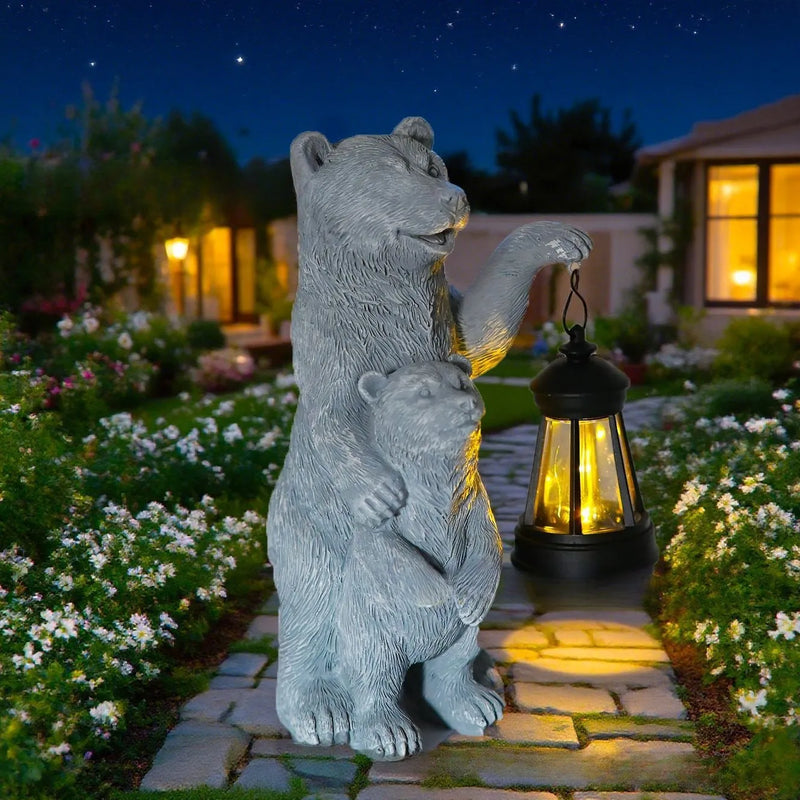 American Black Bear Mother and Child Lantern Ornament, Resin Decorative Hanging Lantern, Grizzly Bear Design, 1.2V, Home and Garden Display, Black Bear or Mother and Child Options