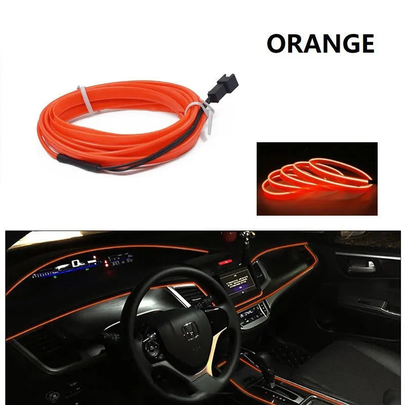 Car ambient light kit showing 6-metre LED light cable and USB driver for interior vehicle lighting.