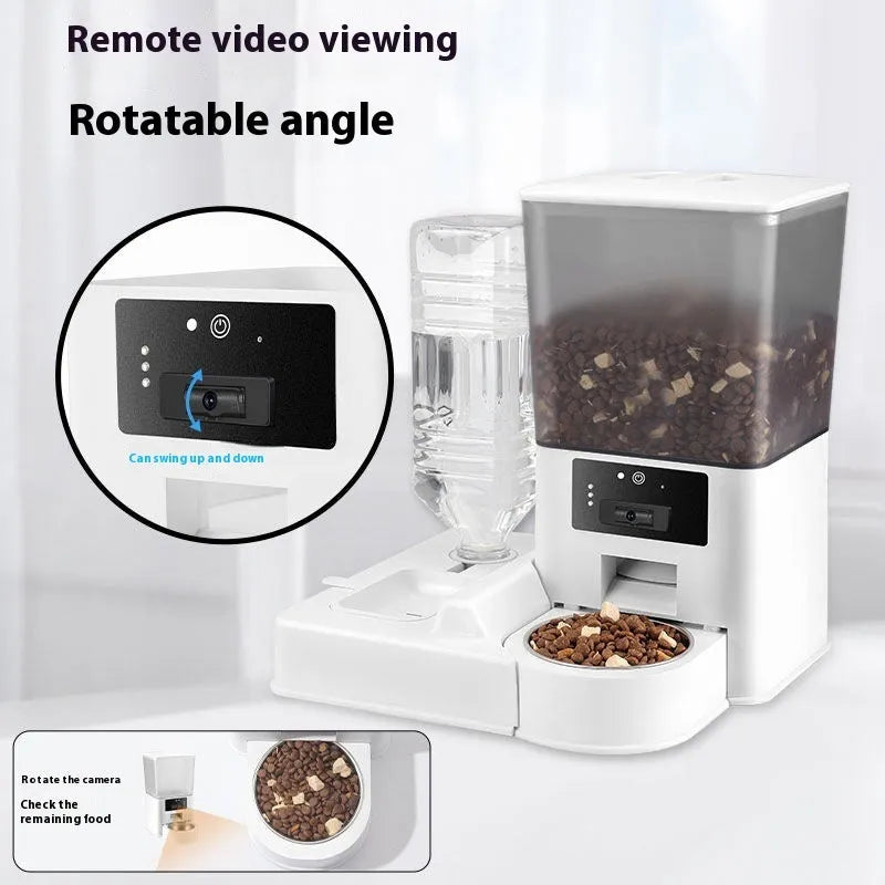 Pet Feeder intelligent automatic timed food water dispenser stainless steel bowl with 5L capacity smart Wi-Fi remote video call for cats and dogs, available in button type, head-up type, WIFI version and dynamic island models