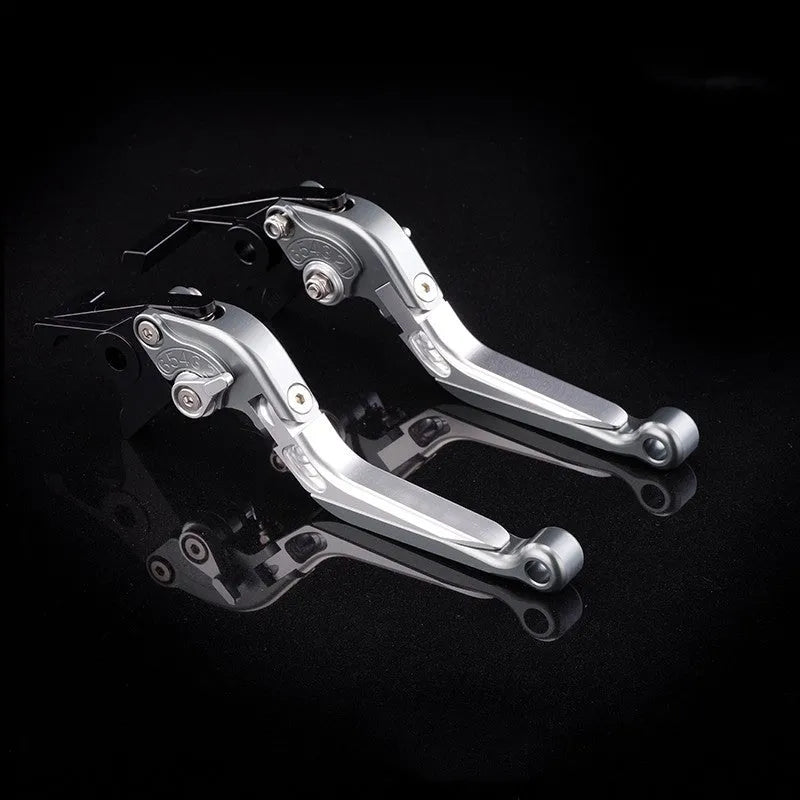 Pair of anodised metal bicycle brake horn handle levers with adjustable reach, shown in a two-tone colour finish.