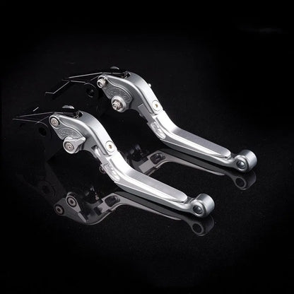 Pair of anodised metal bicycle brake horn handle levers with adjustable reach, shown in a two-tone colour finish.