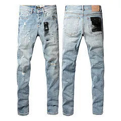 Men's black slim fit stretch skinny jeans with button-fly opening and straight leg design