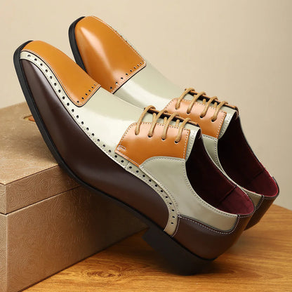 Men's black leather business casual shoes with stitching detail and a low-top design.