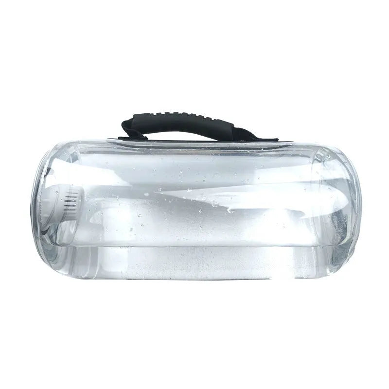 Transparent PVC inflatable water weight bag for adjustable strength training from 5kg to 35kg.
