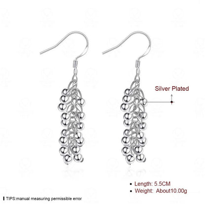 Silver light bead string earrings for women, copper electroplated dangle earrings, 6.8g, 1 pair