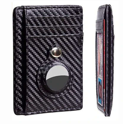 Premium leather wallet with built-in AirTag pocket and RFID blocking technology for secure everyday carry