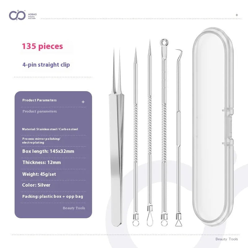 Four metal acne needles with ultra fine pointed tips for precise spot treatment skincare