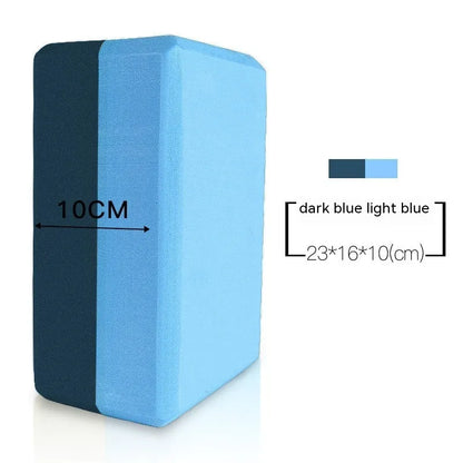 High-density EVA foam yoga block in violet colour, shown next to a pink block with a cartoon bunny print.
