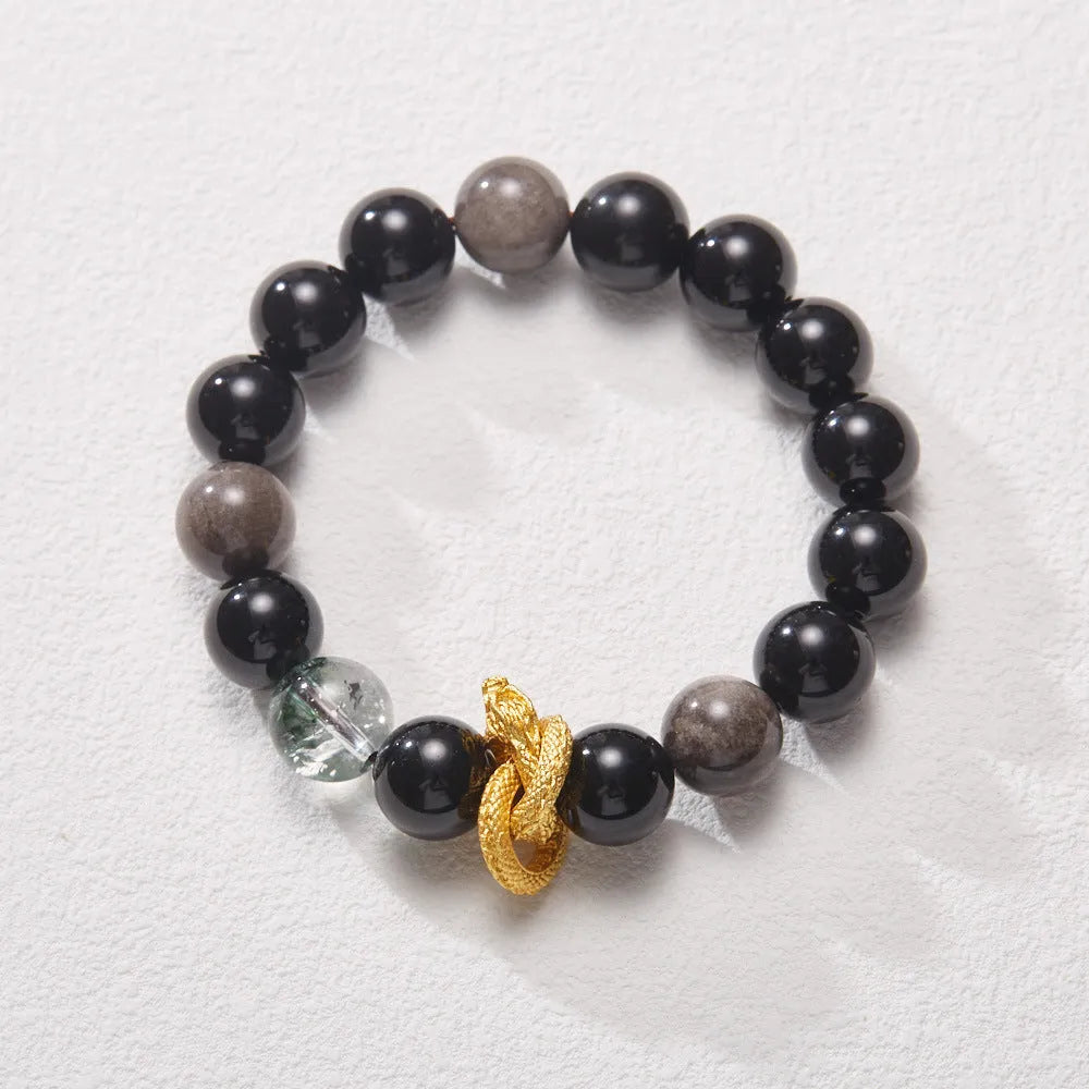Purple ghost quartz bracelet with 10mm beads in retro unisex style