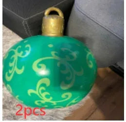 Large 60cm inflatable PVC Christmas decoration ball in bright colours for outdoor garden or tree display.
