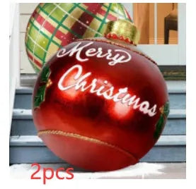 Large 60cm inflatable PVC Christmas decoration ball in bright colours for outdoor garden or tree display.