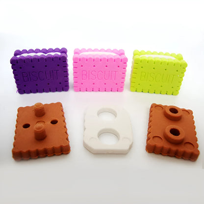 Sandwich biscuit shaped novelty eraser in brown, pink, green or purple colour options.