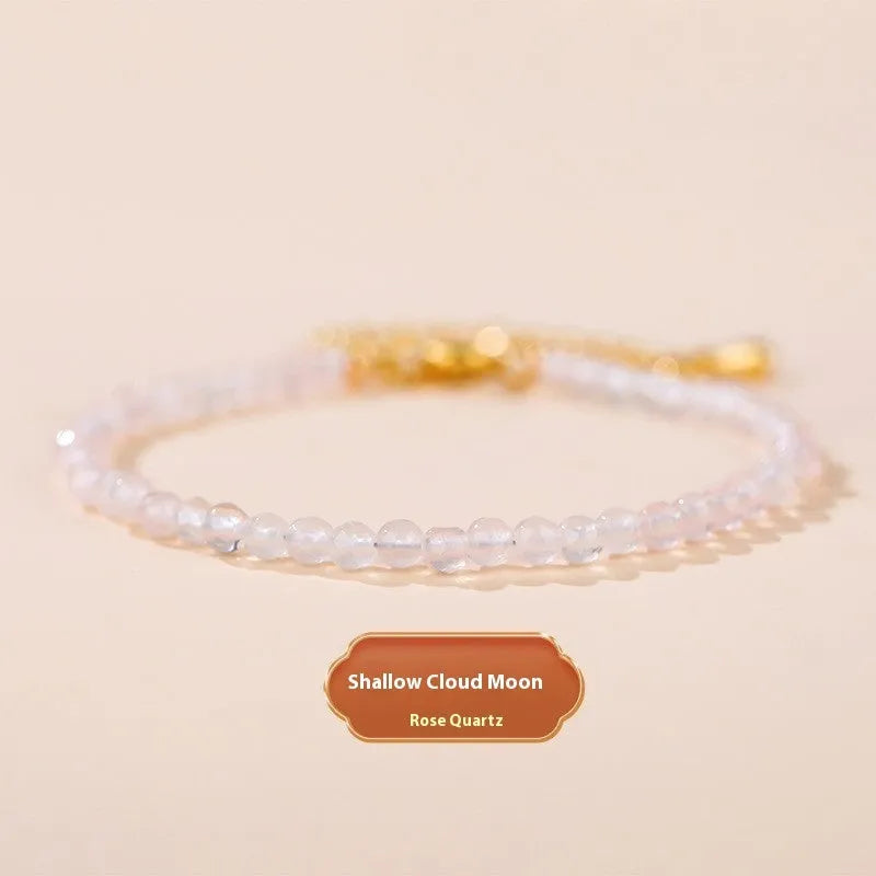 Adjustable natural crystal bracelet with 3mm diamond-cut beads in various gemstone options