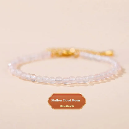 Adjustable natural crystal bracelet with 3mm diamond-cut beads in various gemstone options