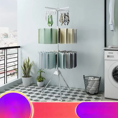 Three-layer stainless steel drying rack with plastic clips for socks, ties and small garments