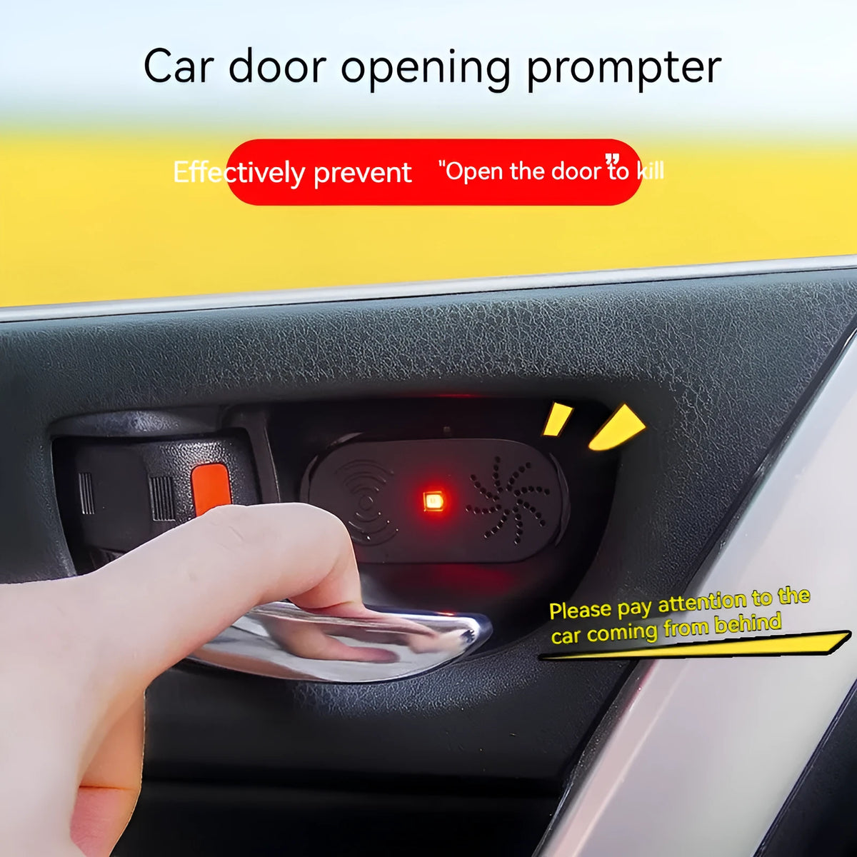 Black ABS car door open reminder alarm with infrared sensor and USB connection