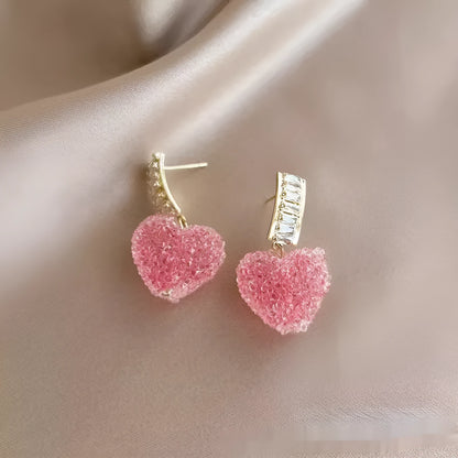 Blue and pink candy stud earrings with peach heart design in alloy material