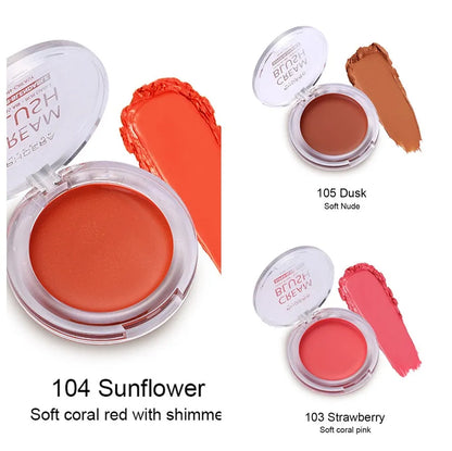 PHOERA Light and Brightening Blush Cream pot in one of eight colours: Freesia, Peach, Strawberry, Sunflower, Dusk, Sunset, Grape, or Berry.