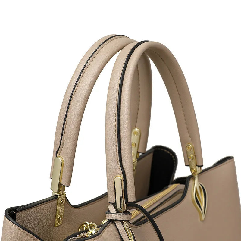 Black women's multi-layer PU leather shoulder messenger bag with sewing thread detail.