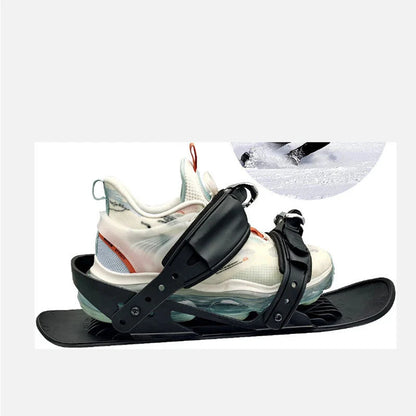 Adjustable snowshoeing mini skates with durable nylon soles, reinforced TPU laces, and customizable metal buckles for a secure fit across a wide range of shoe sizes