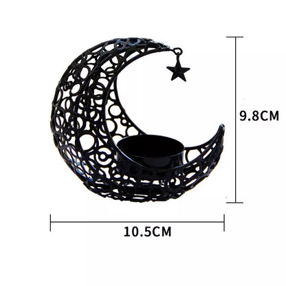Crescent Moon Star Metal Candle Holder in black or gold, perfect for home decor