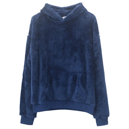 Double-sided velvet hooded sweater for men in navy blue with pockets