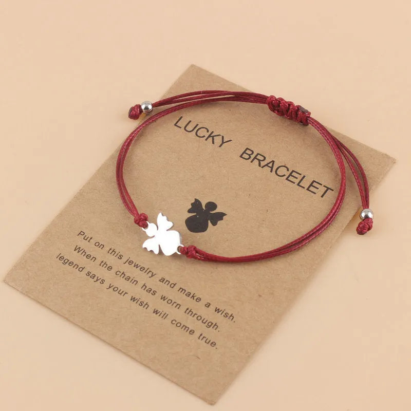 Woven adjustable bracelet with tassel in red, black, or sky blue, unisex stainless steel wax line design