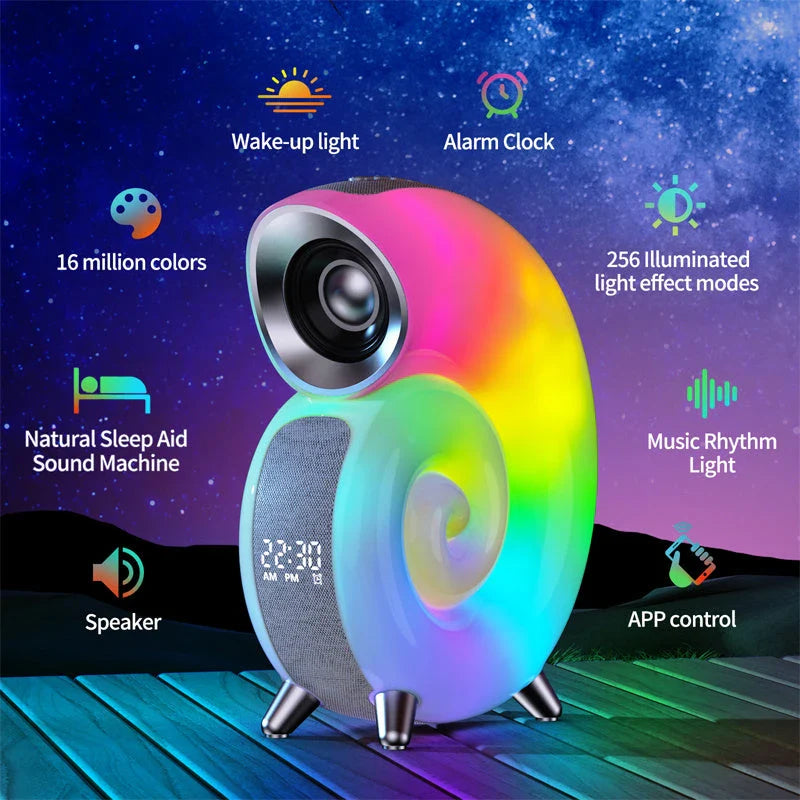 Conch Smart RGB Atmosphere Light Bluetooth Speaker Alarm Clock Wake-Up Lamp White Noise Machine