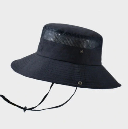 Breathable mesh bucket hat with 9cm brim for outdoor sun protection