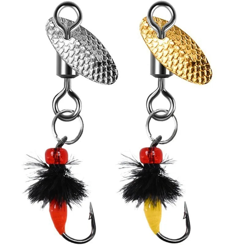 Bionic poisonous mosquito fishing hooks with spinning sequins in multicolor designs