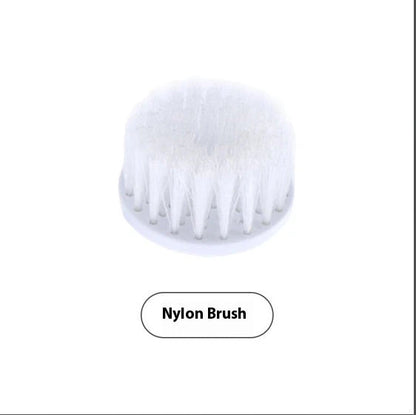 Cordless rechargeable electric cleaning brush with interchangeable brush heads for powerful scrubbing and versatile cleaning