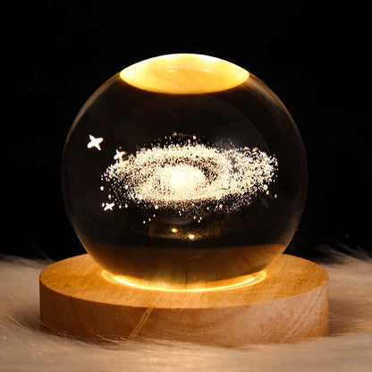 Enchanting galaxy crystal ball night light with 3D pattern, creating a mesmerizing celestial display for bedroom decor