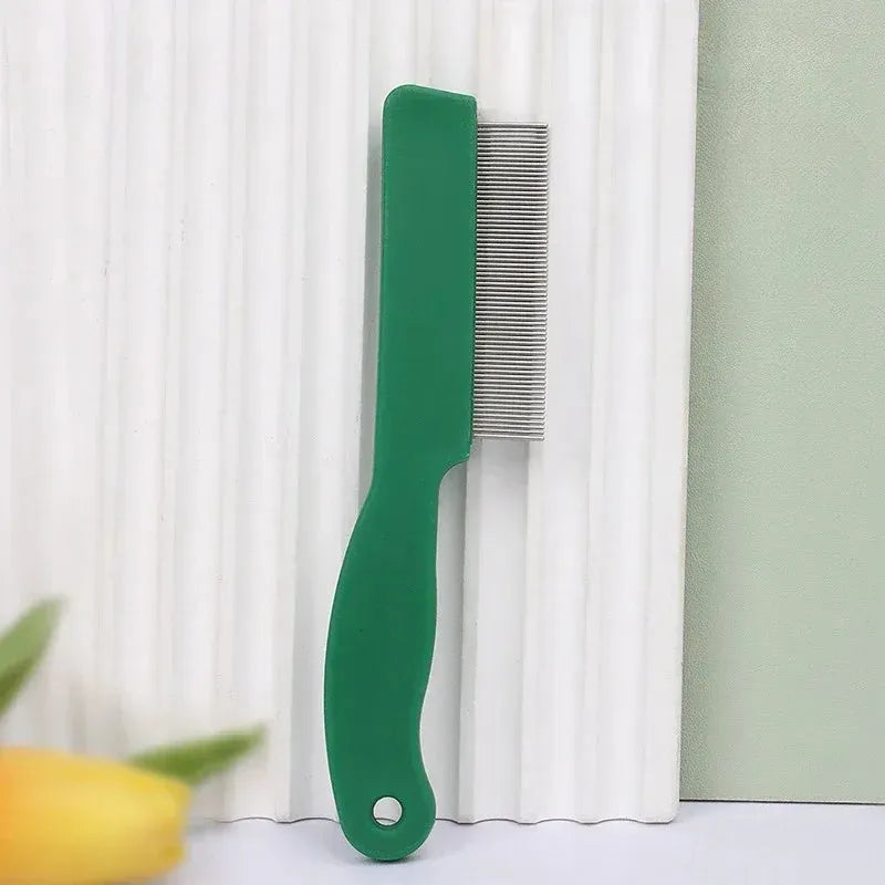Green plastic handle stainless steel pin pet flea comb for dogs and cats