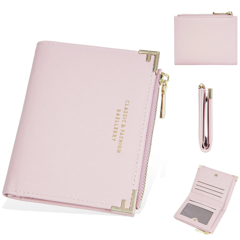 Women's wallet with multiple card slots and zipper coin purse, compact 12 x 10 x 1.5 cm PU leather design available in pink, black, red, yellow, brown, blue, green, milky white and yellowish brown colour options