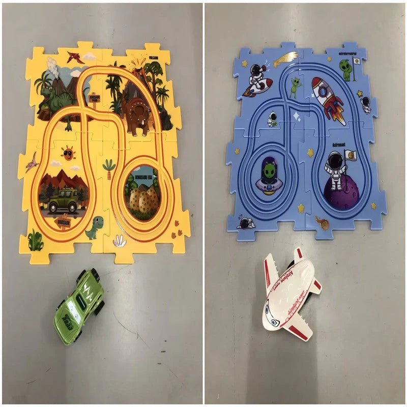 DIY Electric Railroad Speeder Toy with puzzle tracks and automatic car